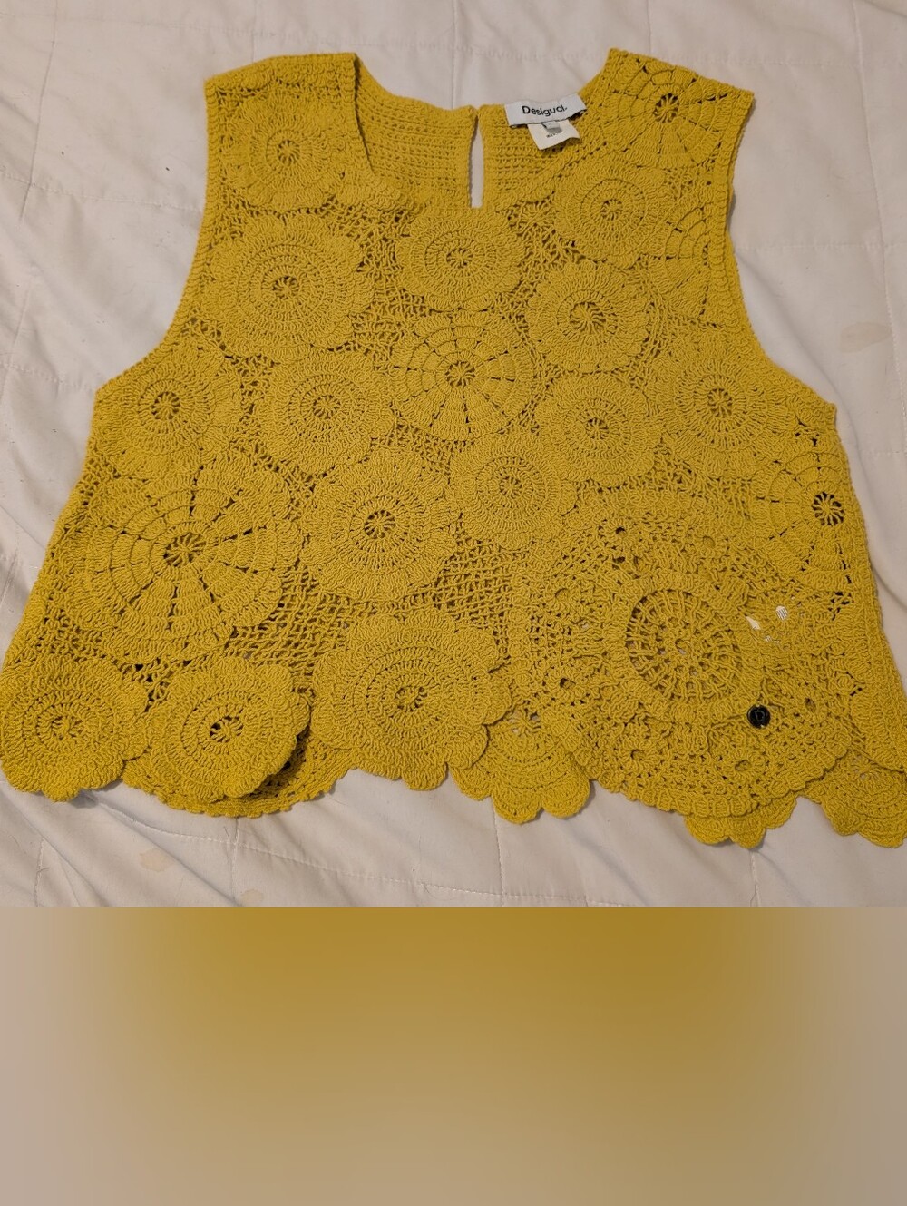Desigual Mustard Yellow Crochet Mandala Crop Top